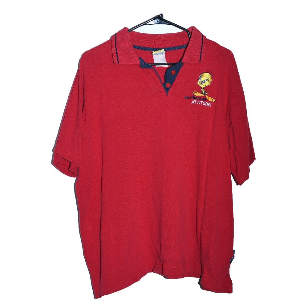 Vintage Looney Tunes Tweety Bird Red Polo Medium